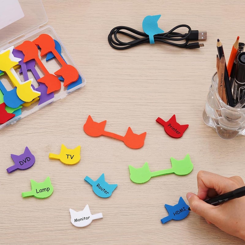 Trilancer Cord Labels Cable Label, Multicolored Handwriting Cord Tags - Kitty Head Shape Tags for Organizing Wires and Identification, Reusable with Multiple Uses - 32 PCS - Image 2